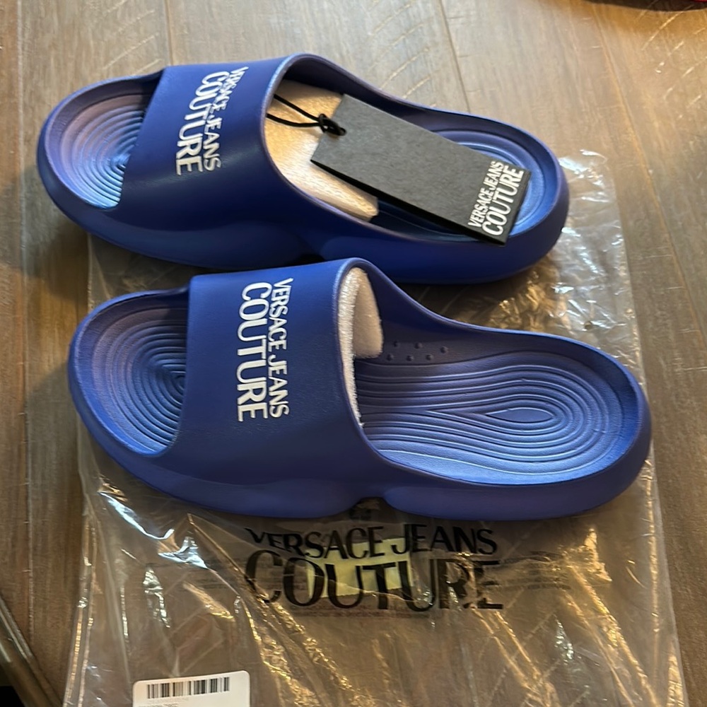 Versace Jeans Collection Blue Slides NWT